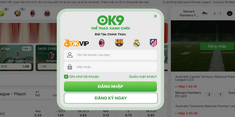 Quy trình đăng nhập OK9 từng bước
